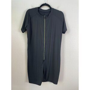 TOMBOYX Swim 6" Unisuit Black Zip up One Piece Swimsuit Short Sleeve